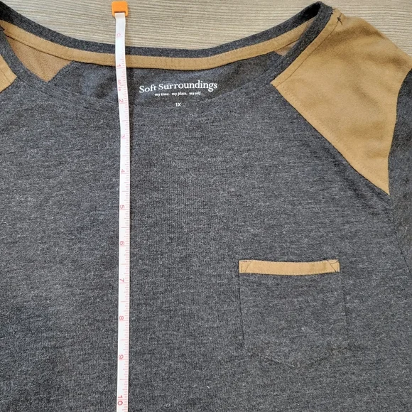 Soft Surrounding Gray Top with Brown Accents Size 1X - Picture 6 of 10